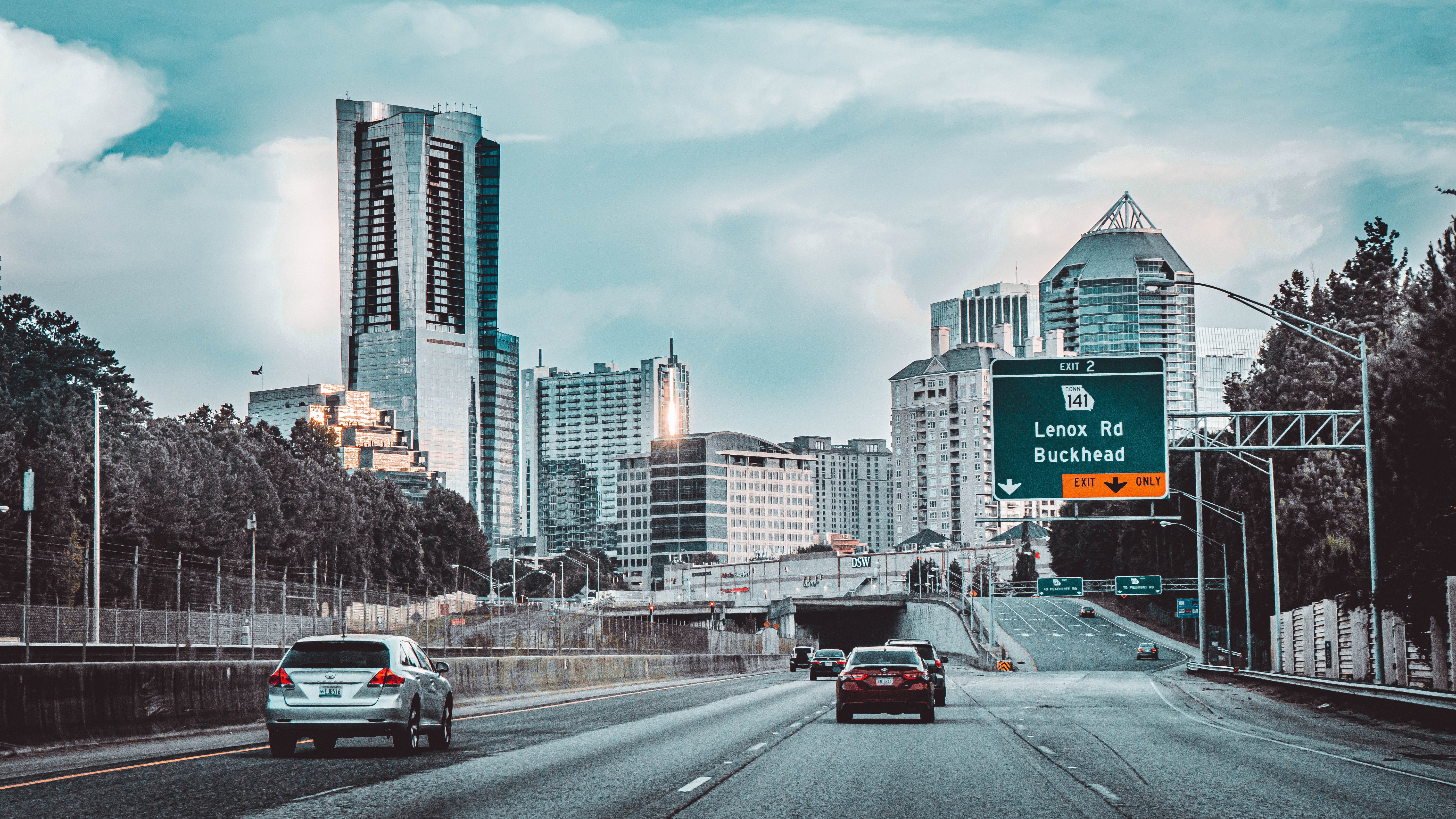 Highway approaching Buckhead and Lenox Road in Atlanta, Georgia